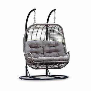 Heavy Duty Steel Frame Garden Double Swing for Adult Rattan Hanging Chair Love Seat