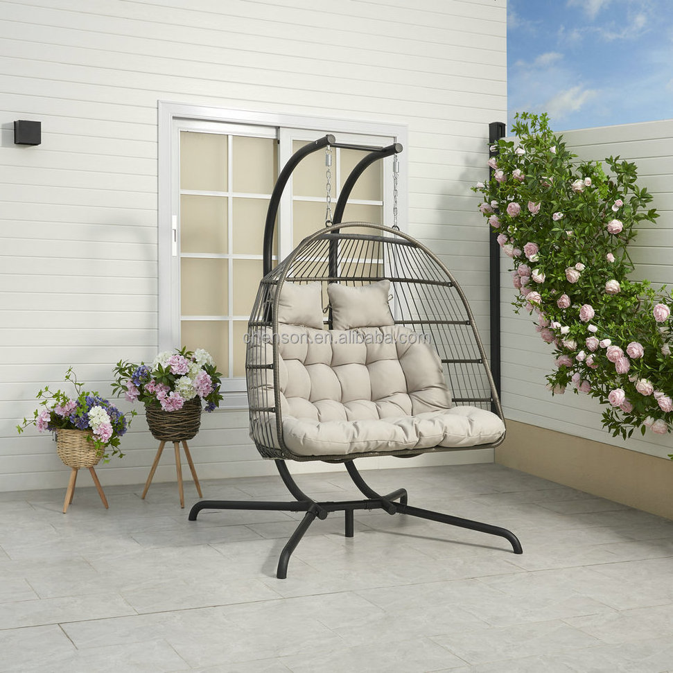 Contemporary Outdoor Rope Weaving Foldable Love Seat Hanging Chair Garden Swing Chair