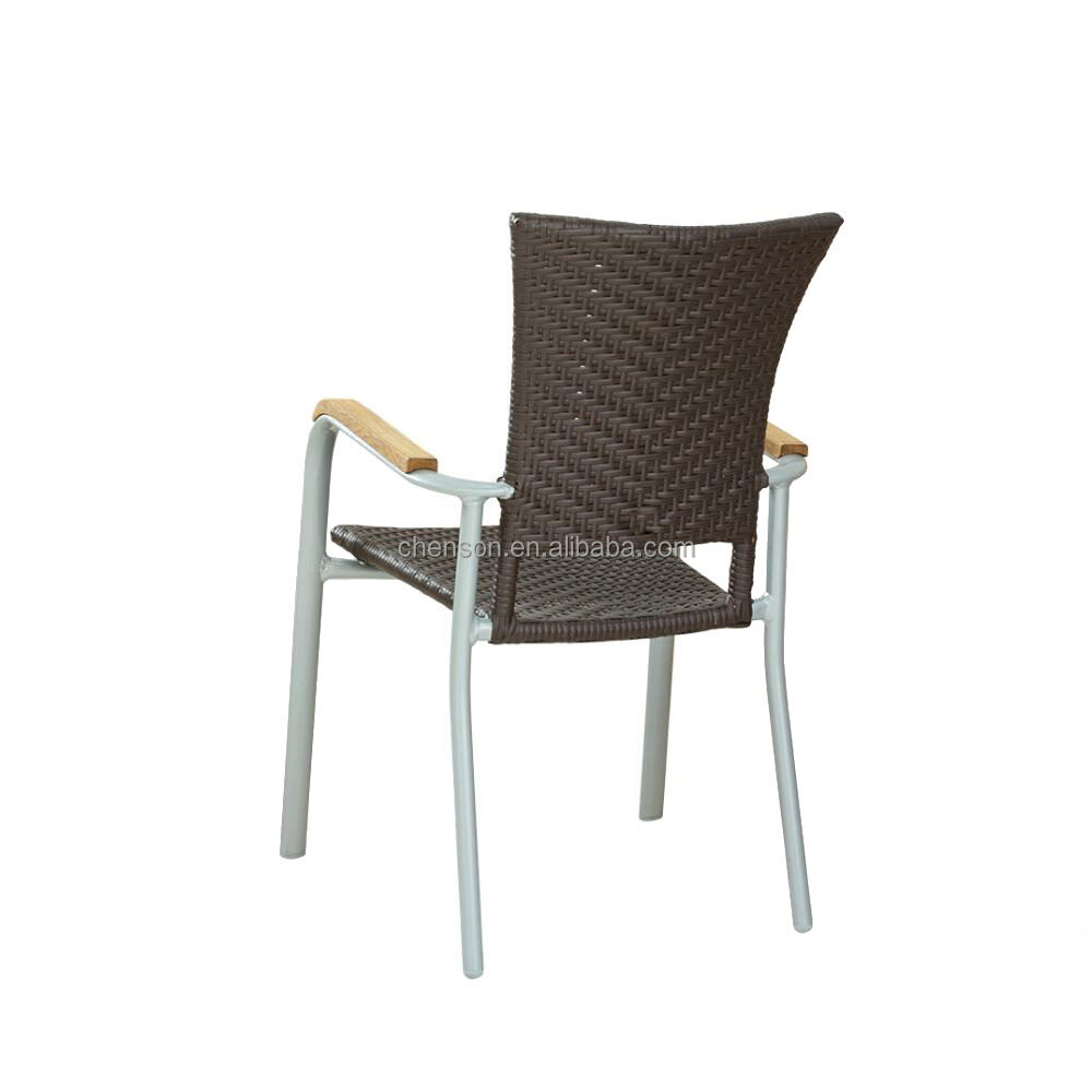 Bistro Restaurant Garden Patio Wicker Natural Brown Outdoor Rattan Aluminium Antique Dining Chair With Teak Arms