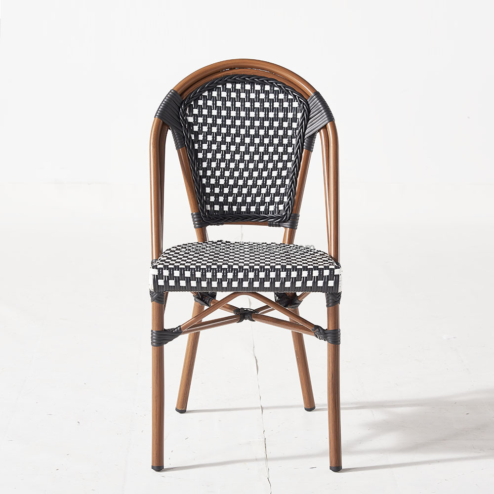 French Bistro Rattan Cafe Chair Aluminum Frame Bamboo Like Rattan Wicker Chair