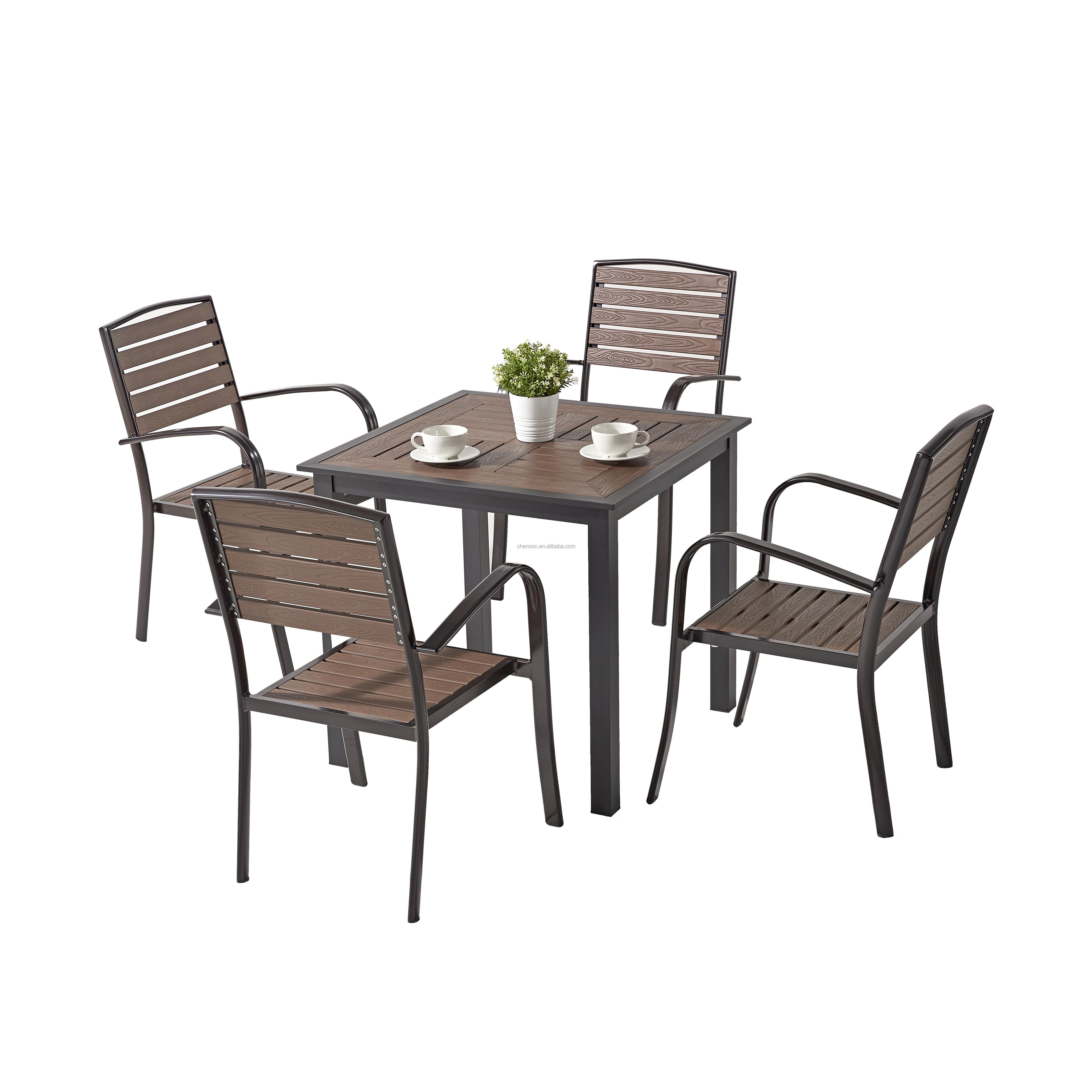 Garden patio plastic wood outdoor set wooden chair and table leisure dining set hot selling furniture