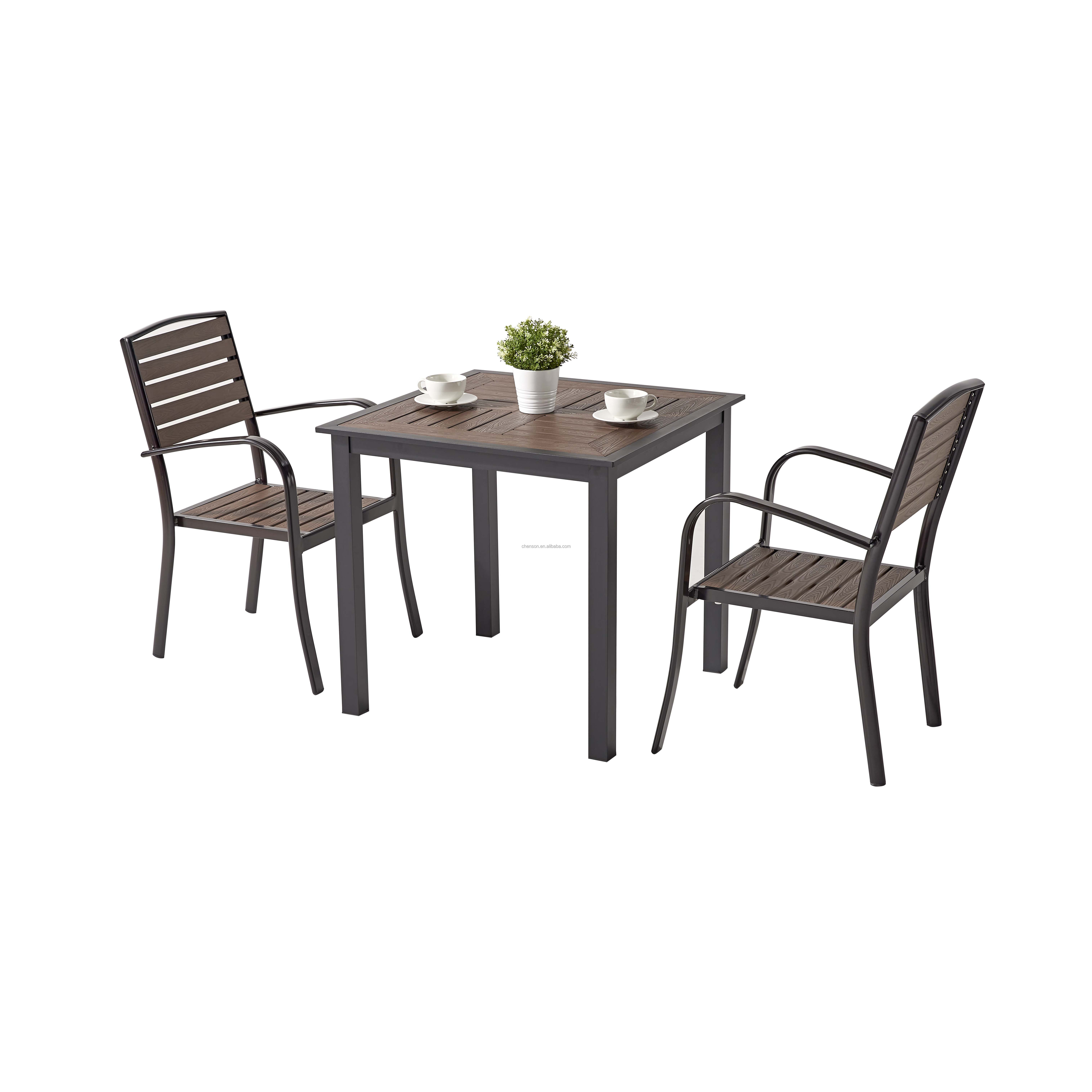 Garden patio plastic wood outdoor set wooden chair and table leisure dining set hot selling furniture