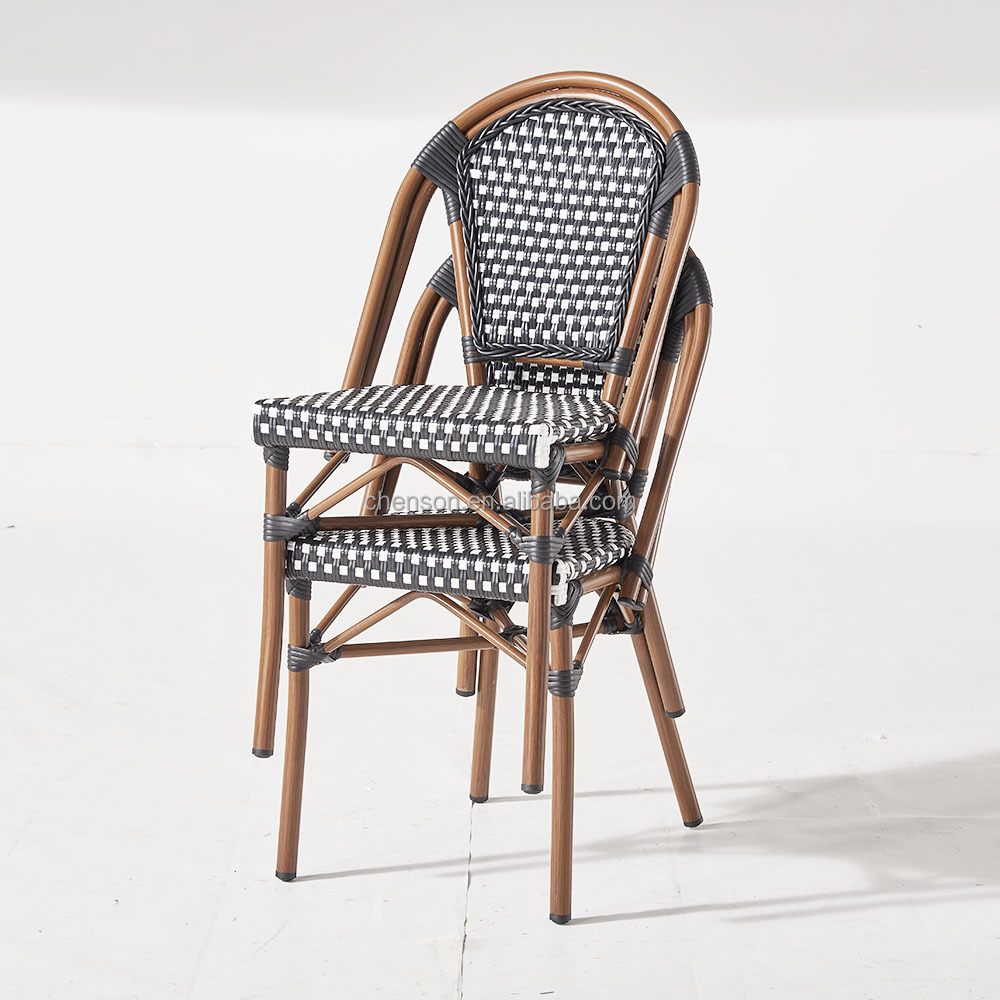 French Bistro Rattan Cafe Chair Aluminum Frame Bamboo Like Rattan Wicker Chair