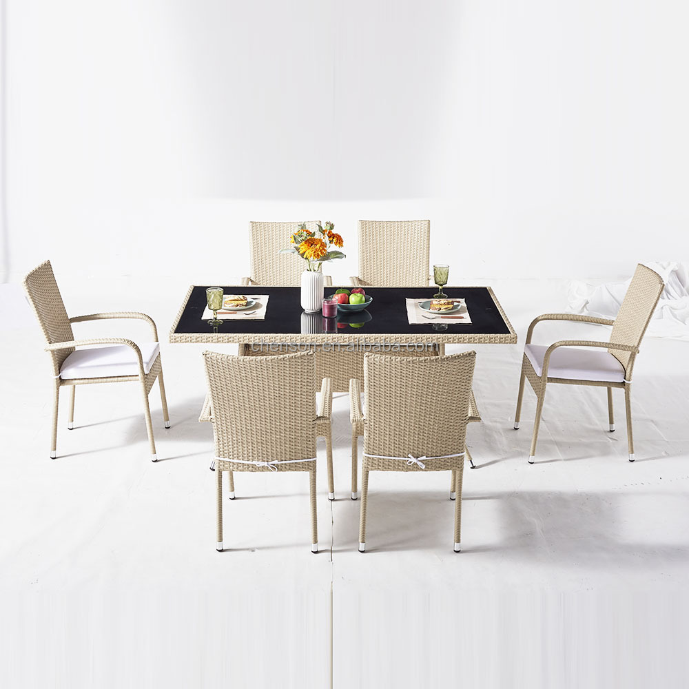 PE Rattan Dining Chair and Long Table for Outdoor Living