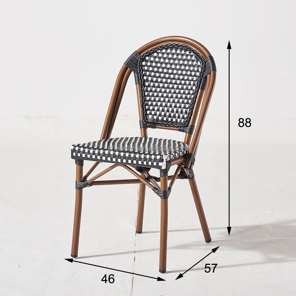 French Bistro Rattan Cafe Chair Aluminum Frame Bamboo Like Rattan Wicker Chair