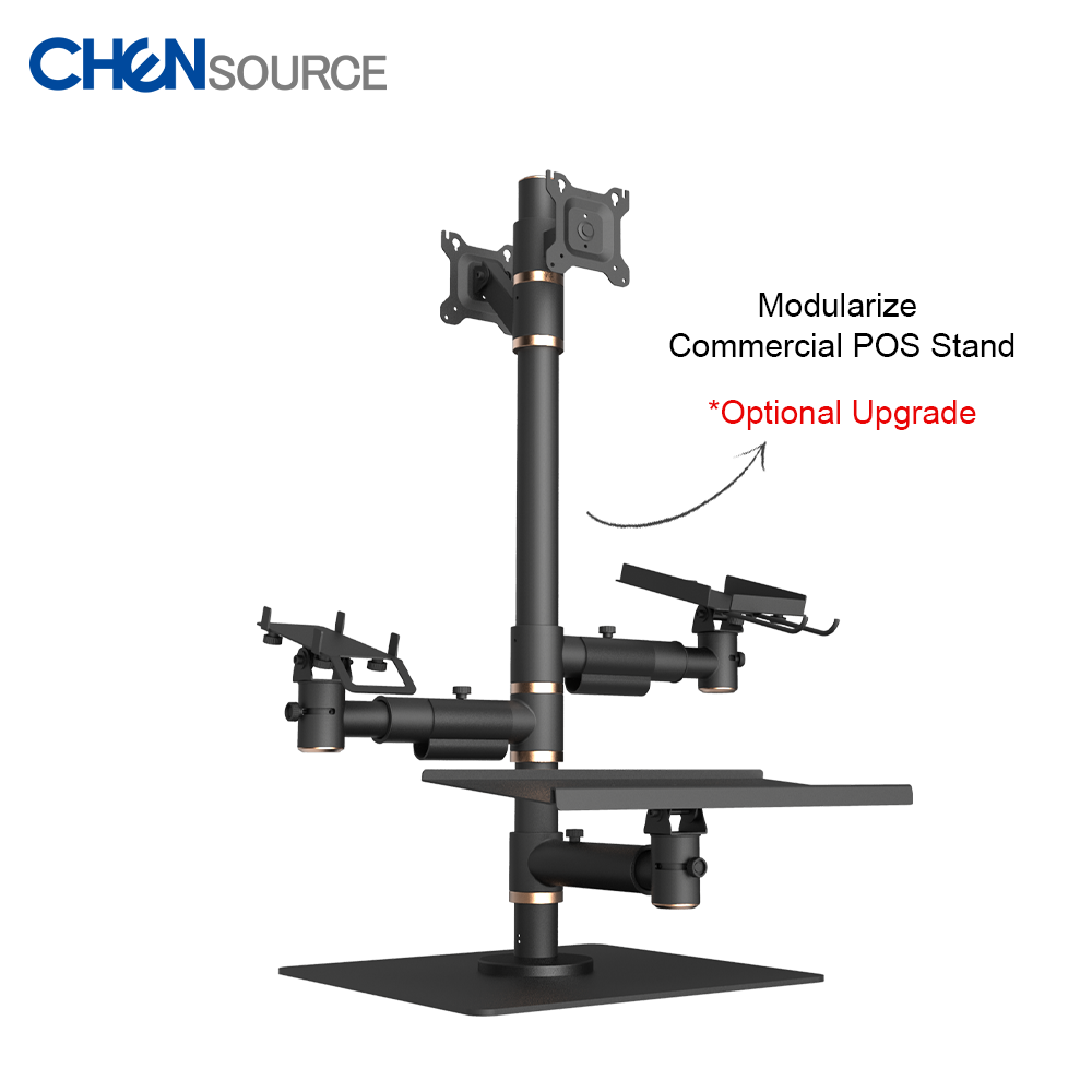 Custom Supermarket Retail POS mounting pole stand with keyboard tray, RPS-A003