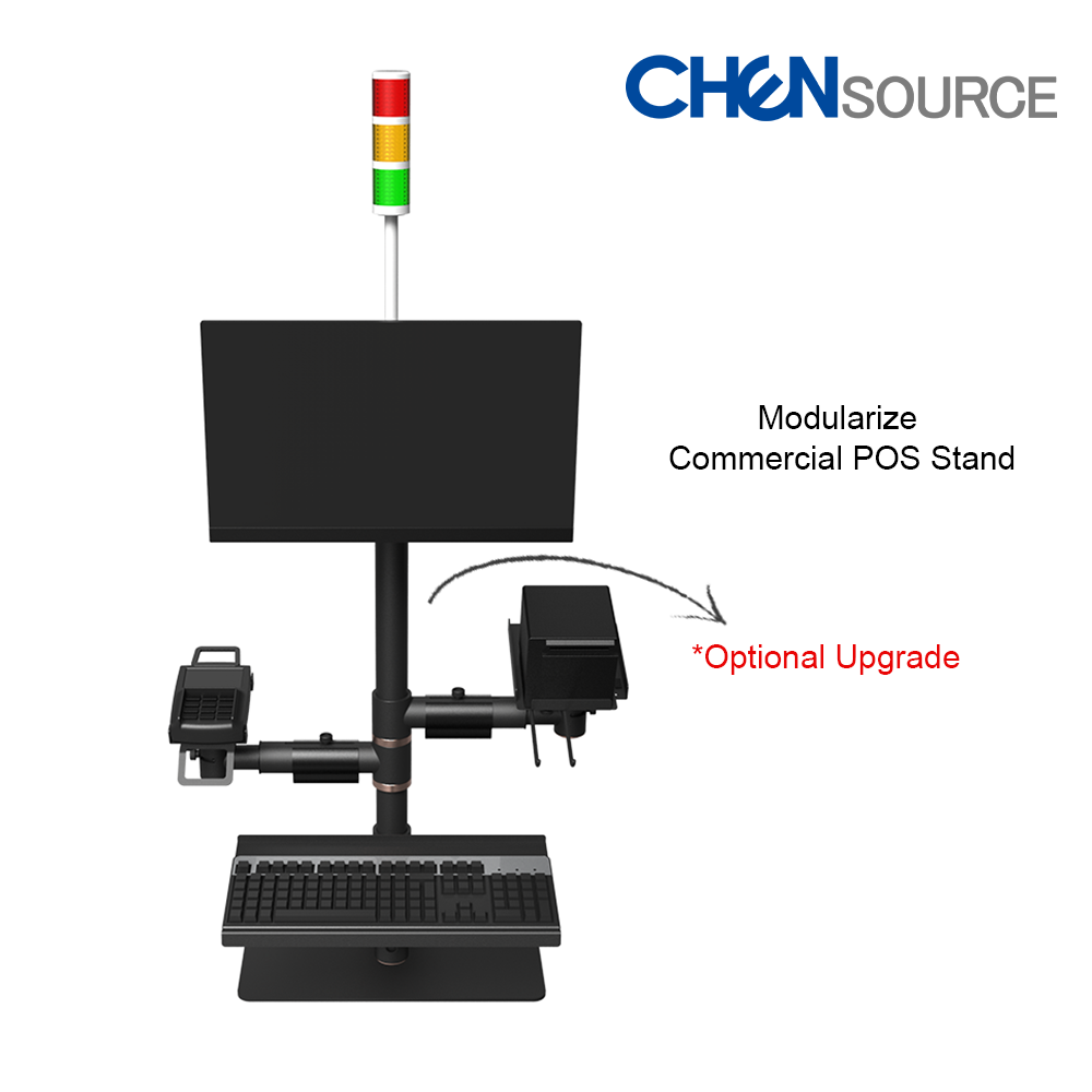 Custom Supermarket Retail POS mounting pole stand with keyboard tray, RPS-A003