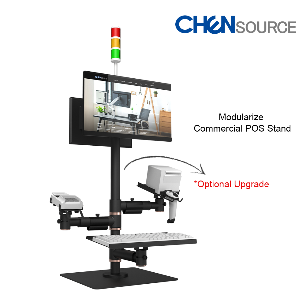 Custom Supermarket Retail POS mounting pole stand with keyboard tray, RPS-A003