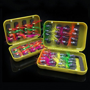 32 pcs/set 30g artificial Insect bait fly fishing colorful feather with tackle box