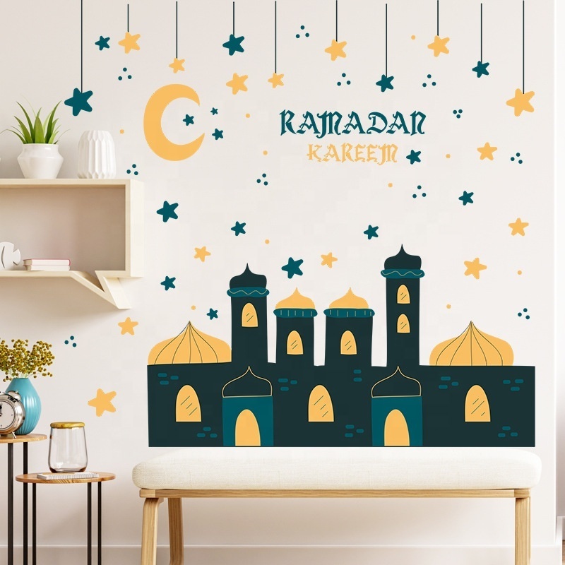 Ramadan Window Stickers Eid Mubarak Decoration Moon Pattern Ramadan Kareem Islamic Wall Sticker Muslim Holiday Wall Decals