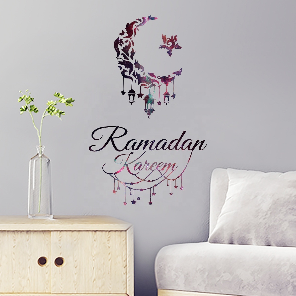 30x45cm Ramadan Kareem Wall Sticker For Home Ramadan Sticker Eid Mubarak Wall Stickers Moon Star Lantern Window Clings