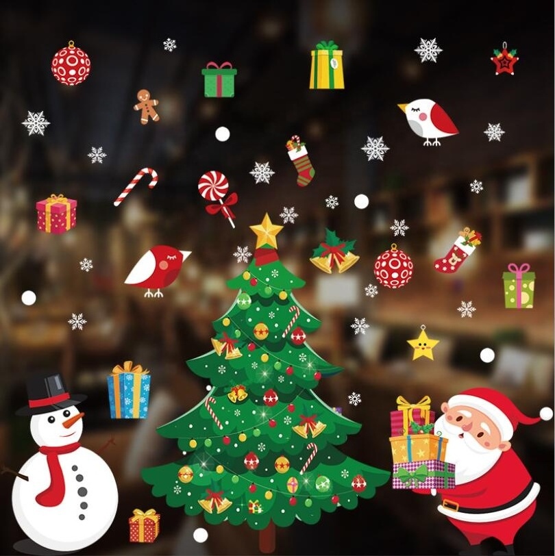 New Wholesale Merry Christmas Wall Sticker Christmas Decoration Mirror Sticker Christmas Tree Window Door Background