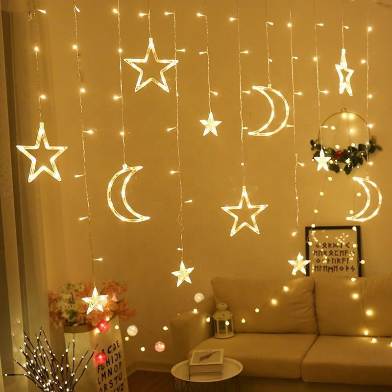 110V 220V LED Moon Star Curtain String Lights Christmas LED Curtain Lights For Home Wedding Holiday Party Decoration