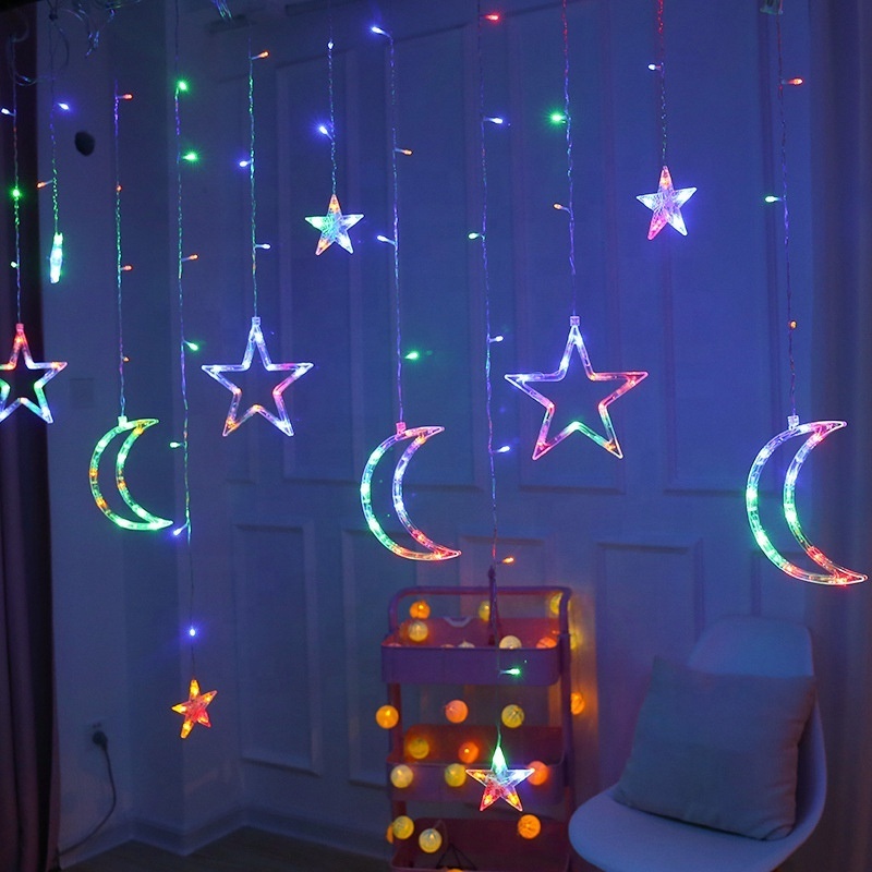 110V 220V LED Moon Star Curtain String Lights Christmas LED Curtain Lights For Home Wedding Holiday Party Decoration