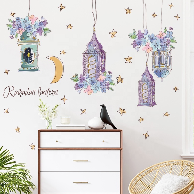 2pcs 90x30cm Fantasy Purple Ramadan Decoration 2023 Lights Moon Stars Bedroom Living Room Middle East Home Decor Wall Stickers