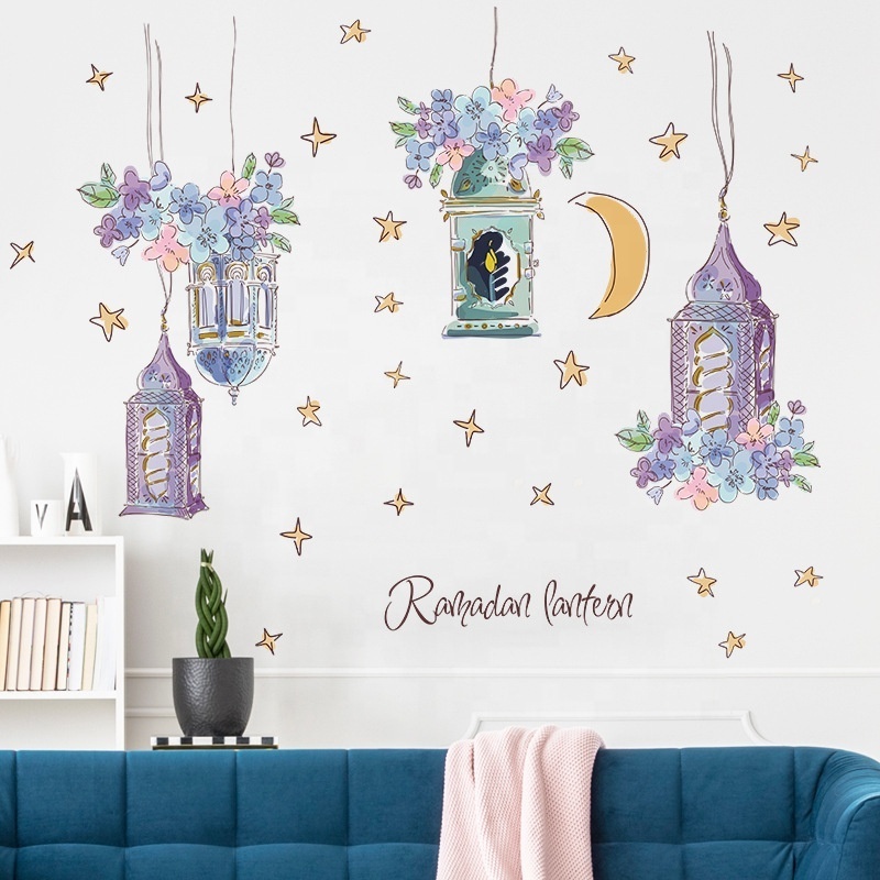 2pcs 90x30cm Fantasy Purple Ramadan Decoration 2023 Lights Moon Stars Bedroom Living Room Middle East Home Decor Wall Stickers