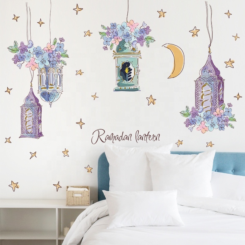 2pcs 90x30cm Fantasy Purple Ramadan Decoration 2023 Lights Moon Stars Bedroom Living Room Middle East Home Decor Wall Stickers