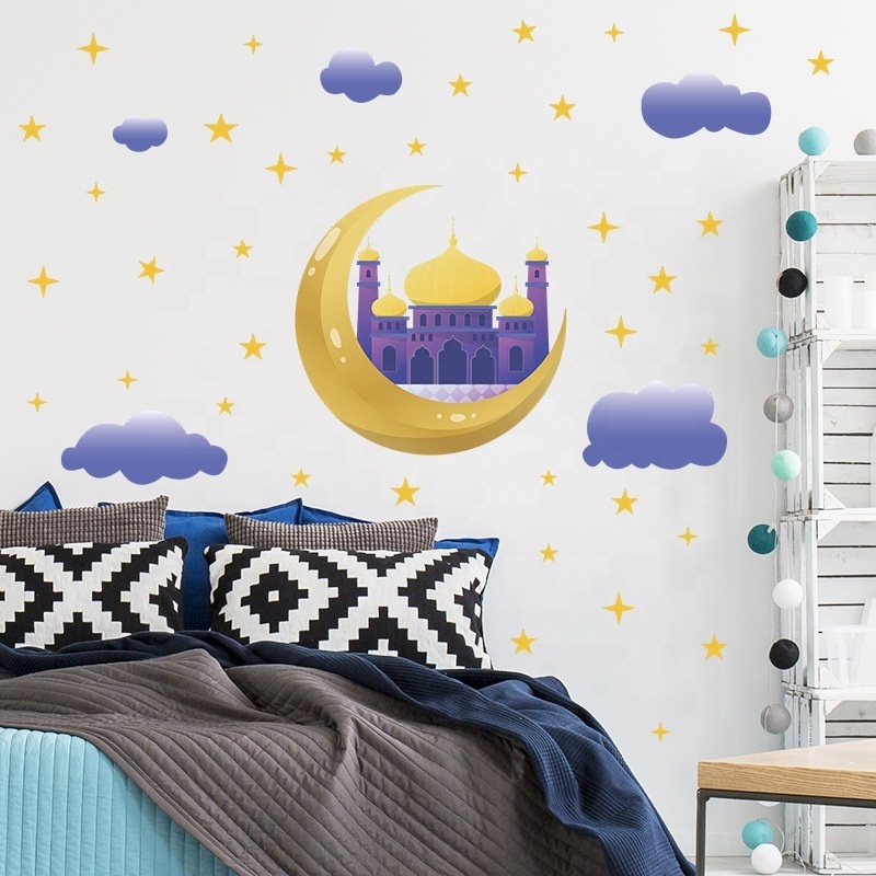 New Arrival Muslim Holiday Wall Decals Middle East Ramadan Moon Wall Purple Stickers Castle Home Wall Decoration