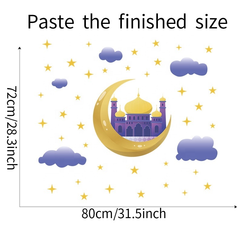 New Arrival Muslim Holiday Wall Decals Middle East Ramadan Moon Wall Purple Stickers Castle Home Wall Decoration