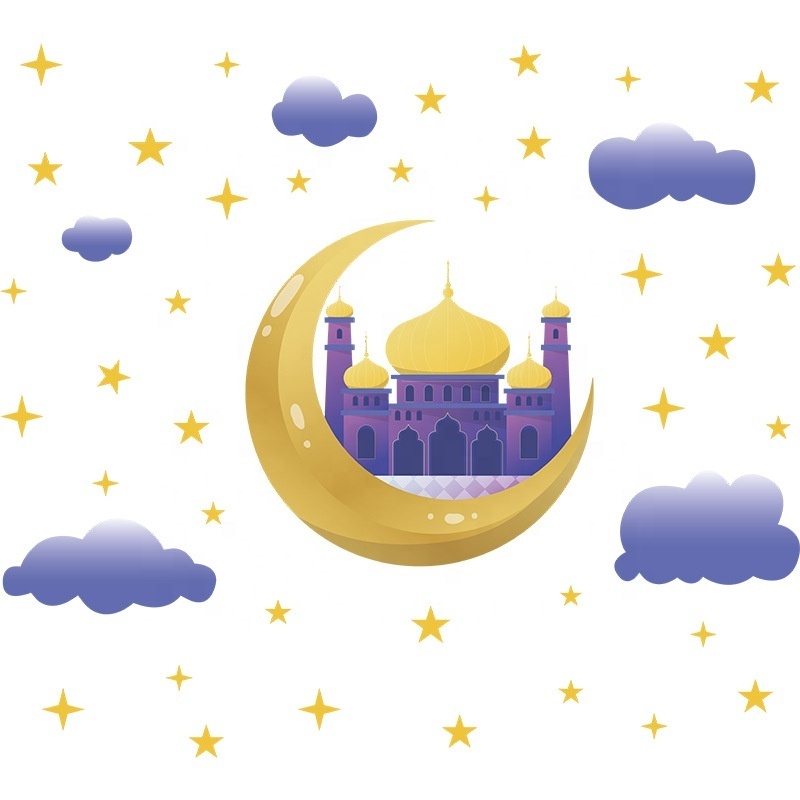 New Arrival Muslim Holiday Wall Decals Middle East Ramadan Moon Wall Purple Stickers Castle Home Wall Decoration