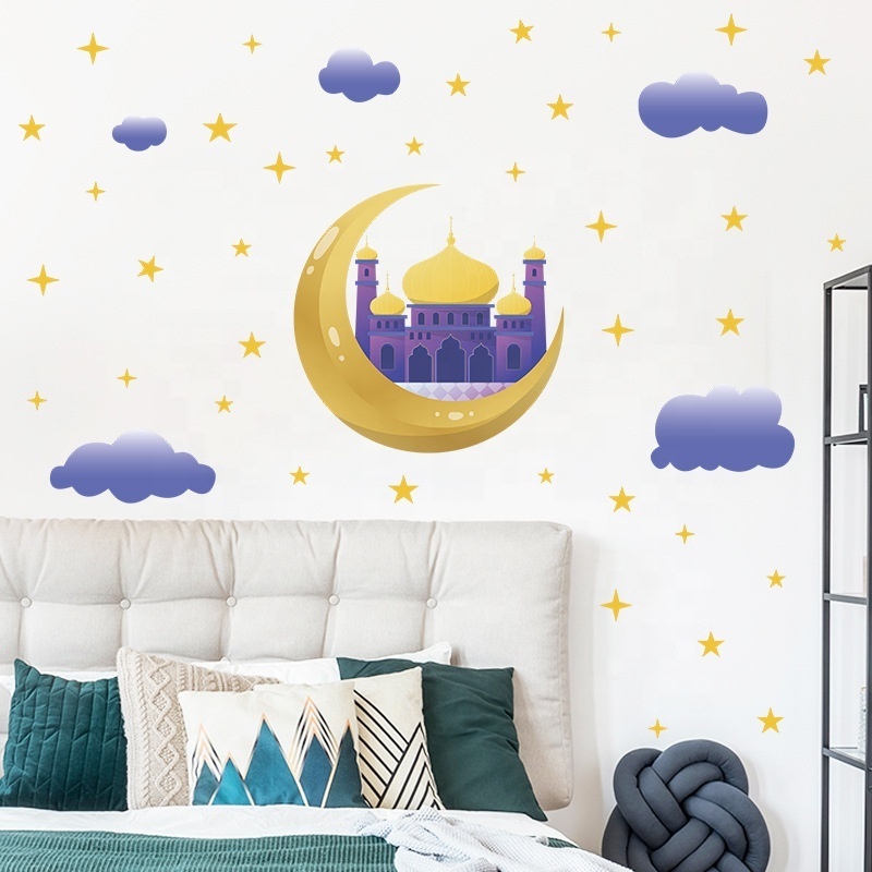 New Arrival Muslim Holiday Wall Decals Middle East Ramadan Moon Wall Purple Stickers Castle Home Wall Decoration