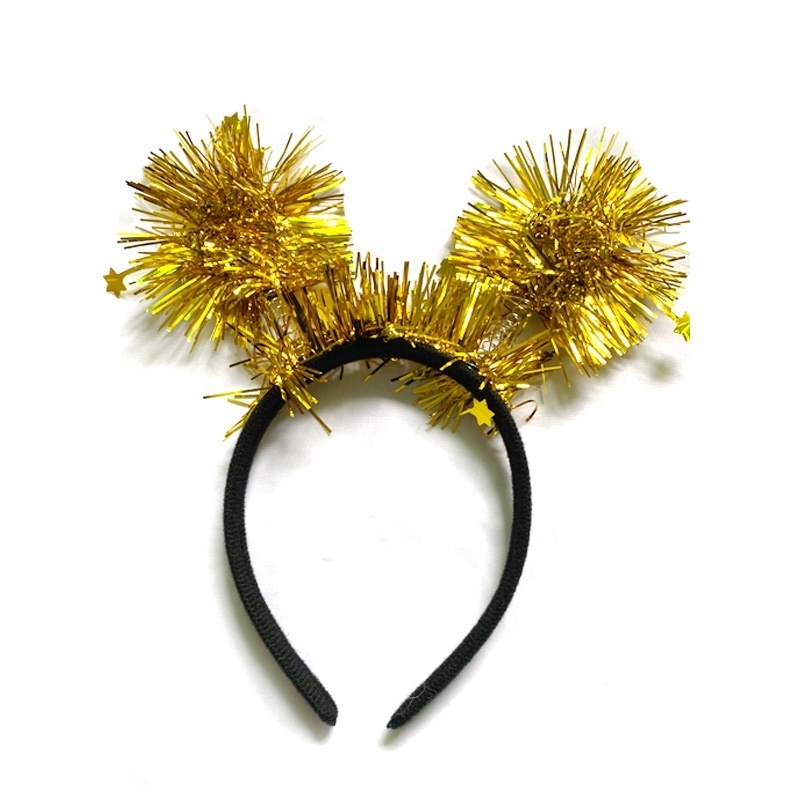 Hot Sale Happy New Year Headband with Star Boppers and Gold Tone Tinsel