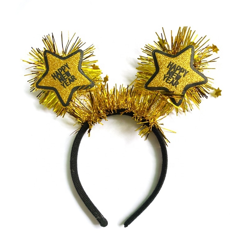 Hot Sale Happy New Year Headband with Star Boppers and Gold Tone Tinsel