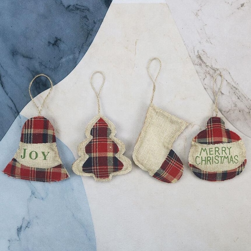 Unique Mini Christmas Tree Ornaments Christmas Decorations Small Red Plaid Christmas Stockings Ball Tree Bell Hanging Pendant