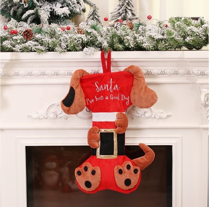 Hot Sale Pet Dog Christmas Stockings Large Bone Shape Xmas Stockings Animal Fireplace Hanging Christmas Stockings