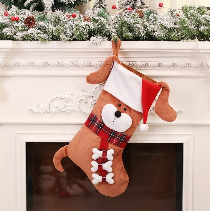 Hot Sale Pet Dog Christmas Stockings Large Bone Shape Xmas Stockings Animal Fireplace Hanging Christmas Stockings