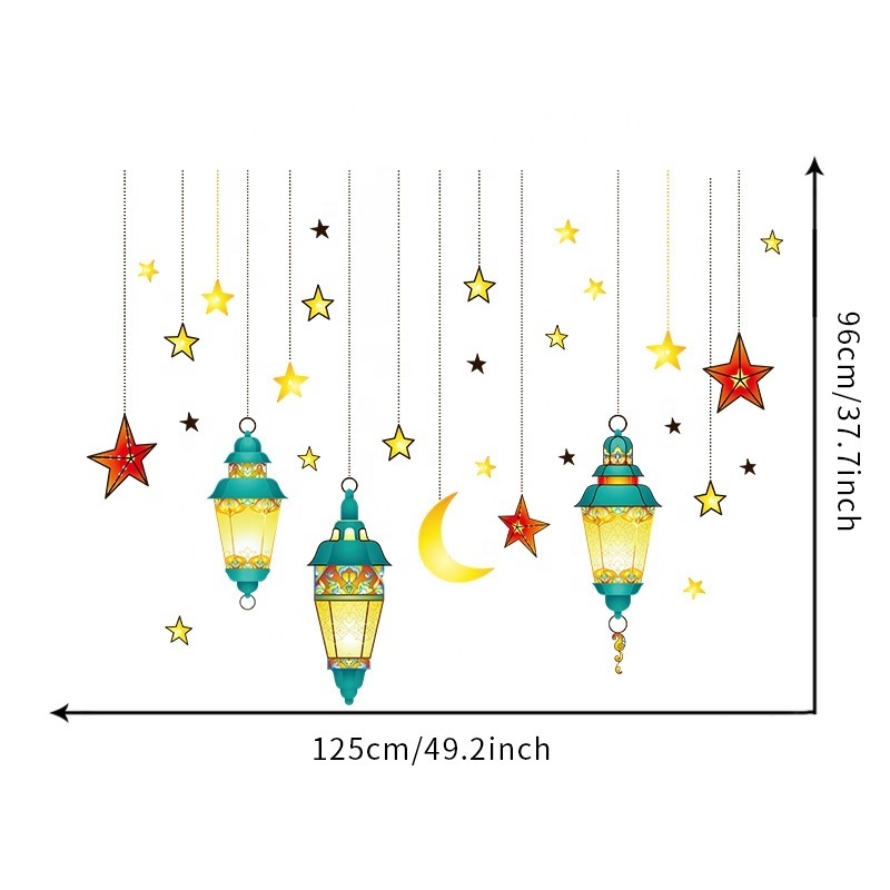 New Arrival 2023 Ramadan  Islam Muslim Eid Mubarak Ramadan Wall Stickers Lantern Star Moon Window Sticker