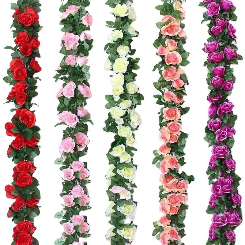 Artificial Rose Vine Hanging Flowers For Wall Decoration Rattan Fake Plants Leaves Garland Romantic Wedding Home Decoration