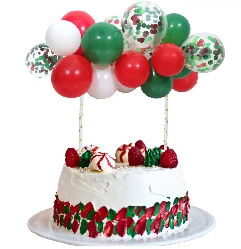 Red Green And White  Christmas Cake Topper Confetti Balloons For Birthday Cake Decoration Wedding Baby Shower Decorations Of Kid