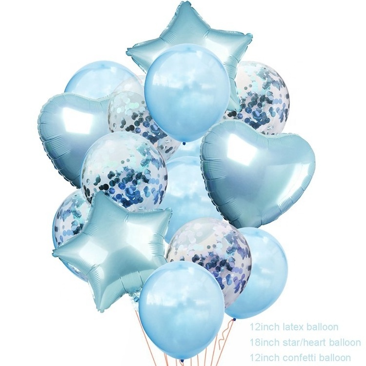 14pcs Multi Confetti Balloons Happy Birthday Party Balloons Blue Pink Helium Balloons Boy Girl Baby Shower Party Supplies