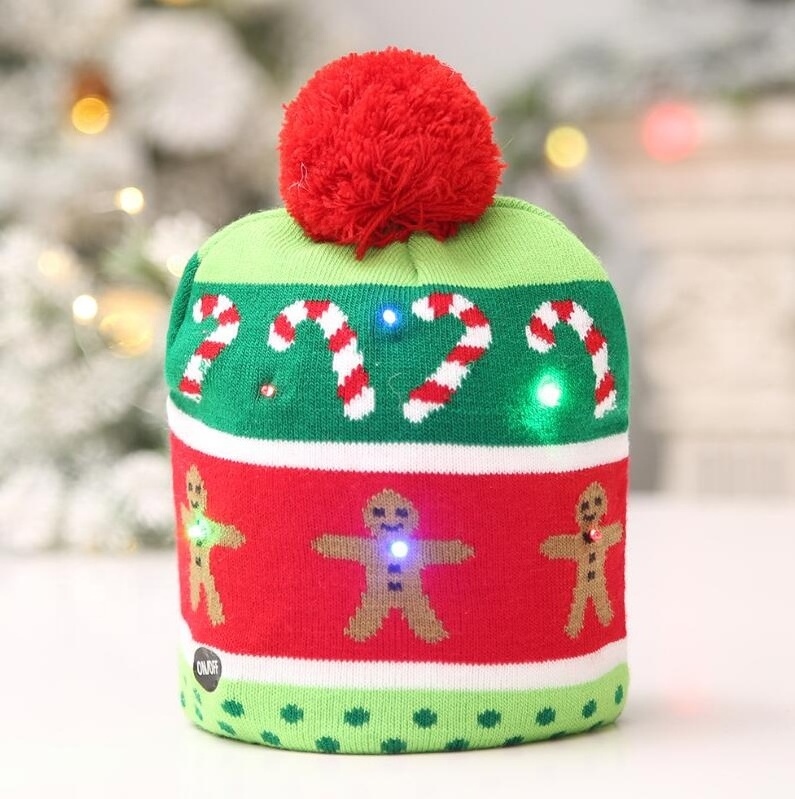 LED Light Up Christmas Hats Beanies Funny Flashing Winter Soft Knitted Ugly Christmas Hat Beanies Xmas New Year Party Decoration