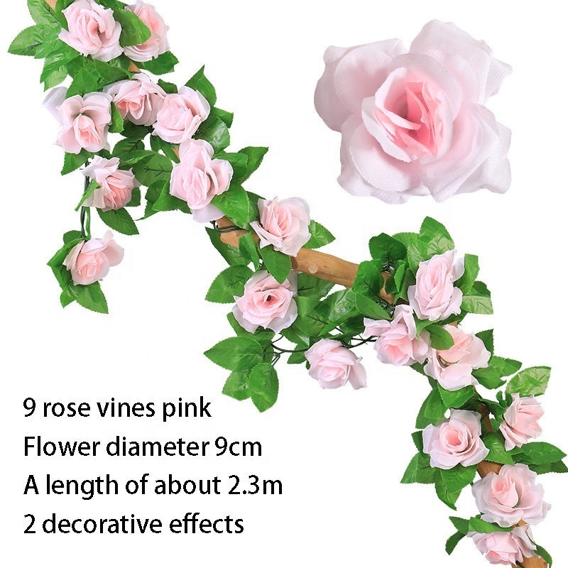 Artificial Rose Vine Hanging Flowers For Wall Decoration Rattan Fake Plants Leaves Garland Romantic Wedding Home Decoration