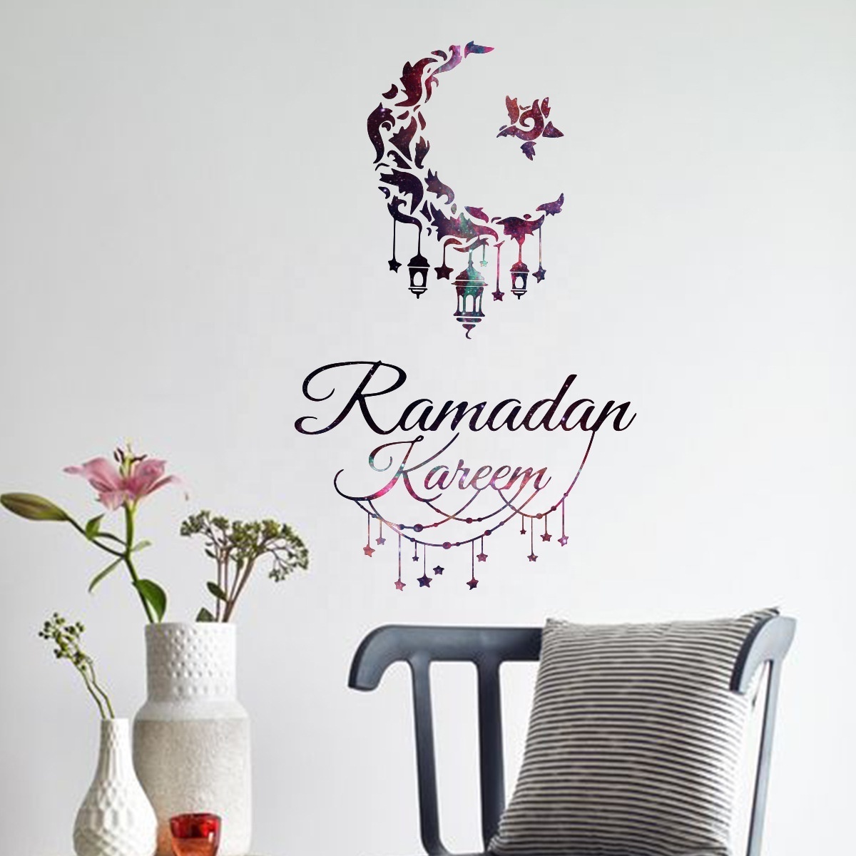 30x45cm Ramadan Kareem Wall Sticker For Home Ramadan Sticker Eid Mubarak Wall Stickers Moon Star Lantern Window Clings