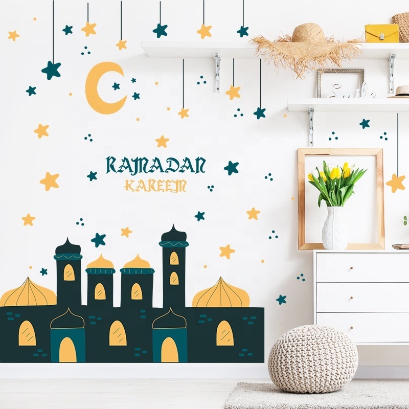 Ramadan Window Stickers Eid Mubarak Decoration Moon Pattern Ramadan Kareem Islamic Wall Sticker Muslim Holiday Wall Decals