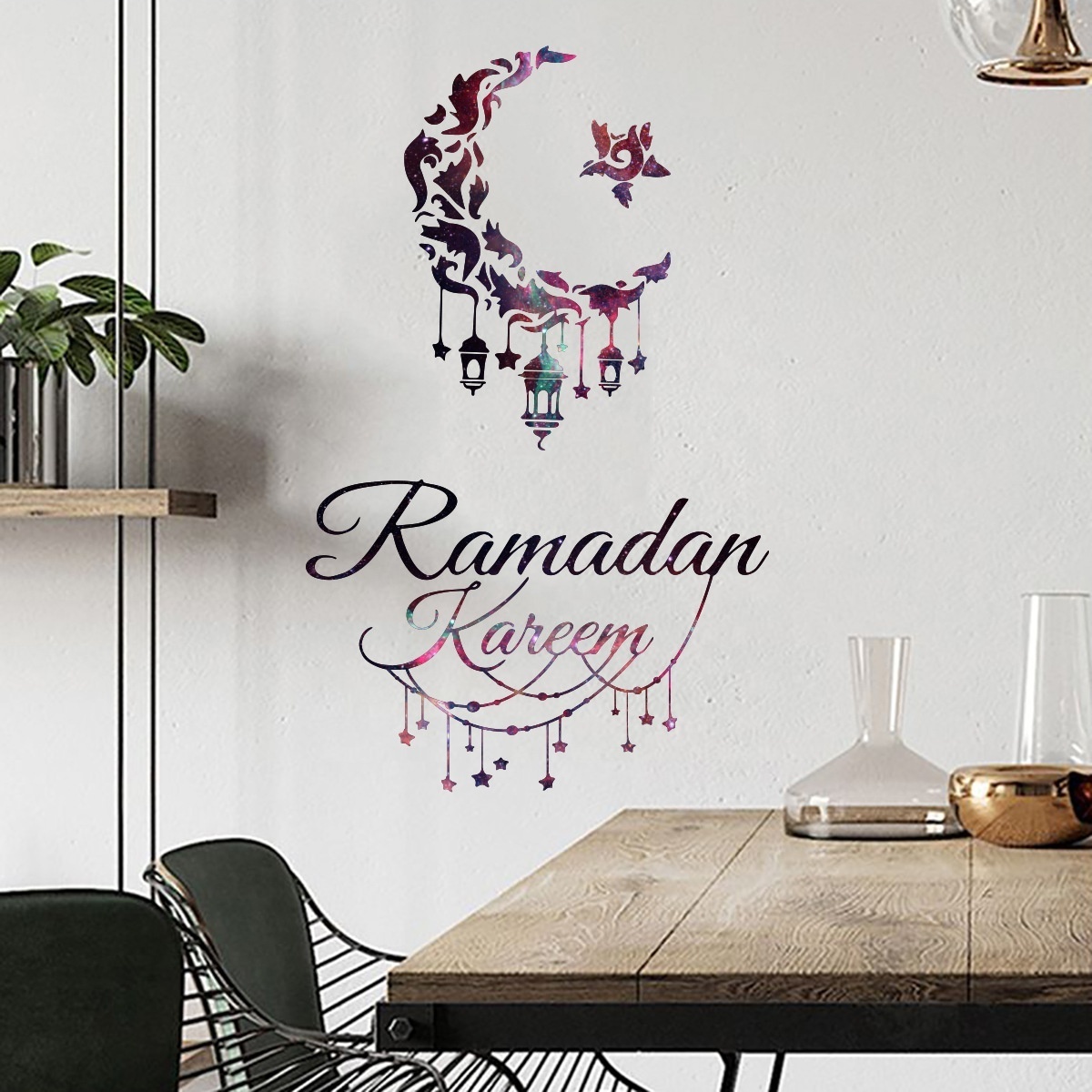 30x45cm Ramadan Kareem Wall Sticker For Home Ramadan Sticker Eid Mubarak Wall Stickers Moon Star Lantern Window Clings