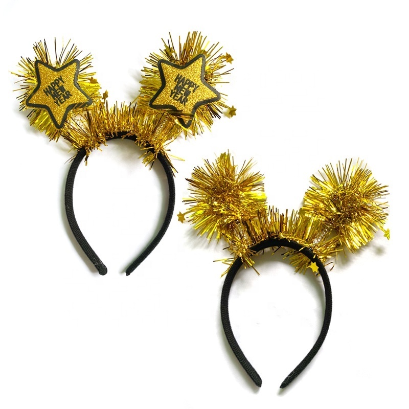 Hot Sale Happy New Year Headband with Star Boppers and Gold Tone Tinsel