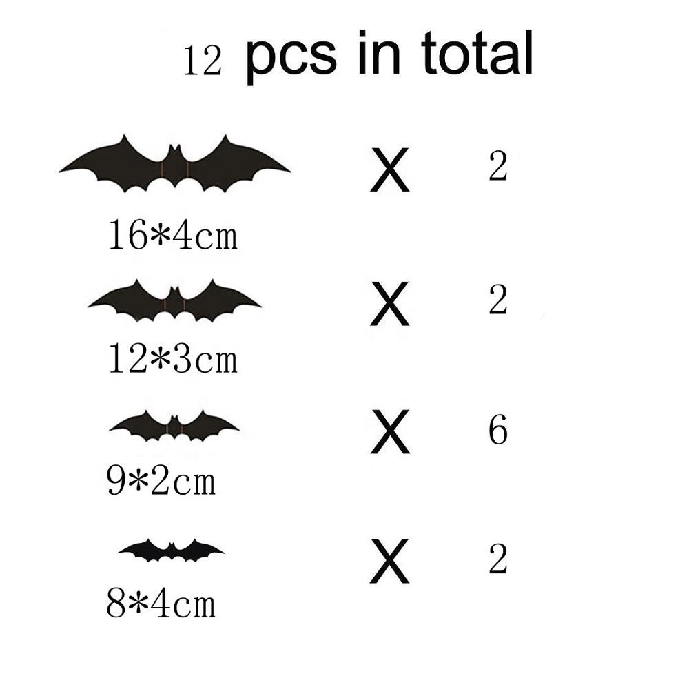 12Pcs Black PVC 3D Scary Bats Wall Decal Wall Sticker  Halloween Party Supplies Halloween Home Window Sticker Decoration Set