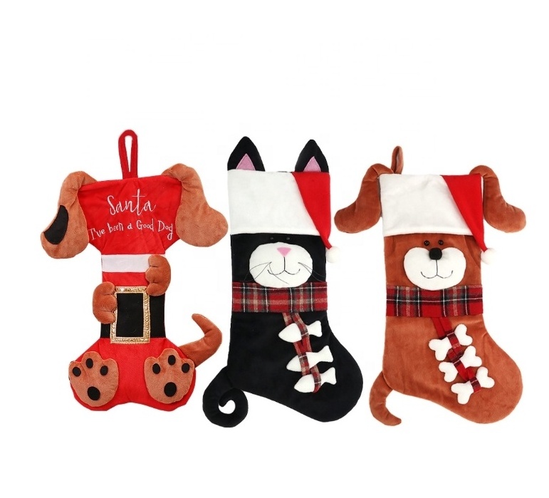 Hot Sale Pet Dog Christmas Stockings Large Bone Shape Xmas Stockings Animal Fireplace Hanging Christmas Stockings