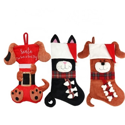 Hot Sale Pet Dog Christmas Stockings Large Bone Shape Xmas Stockings Animal Fireplace Hanging Christmas Stockings