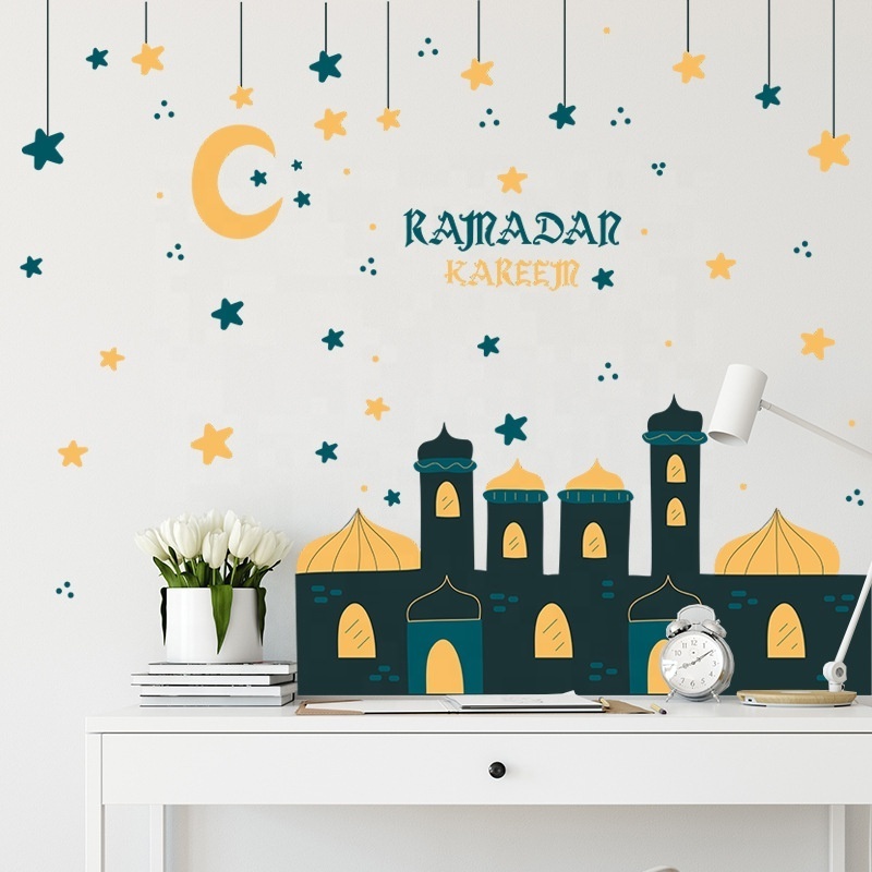 Ramadan Window Stickers Eid Mubarak Decoration Moon Pattern Ramadan Kareem Islamic Wall Sticker Muslim Holiday Wall Decals