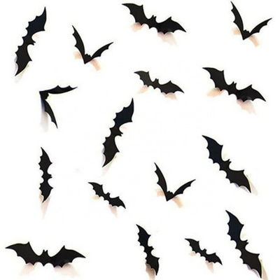 12Pcs Black PVC 3D Scary Bats Wall Decal Wall Sticker  Halloween Party Supplies Halloween Home Window Sticker Decoration Set