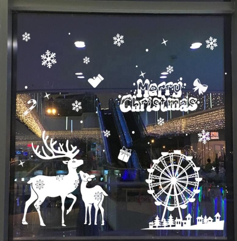 Merry Christmas Wall Stickers Cute Santa Claus Snowflake Elk Window Glass Stickers For New Year Xmas Party Home Wall Decals