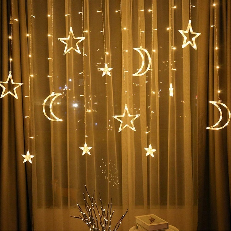 Moon Star LED Curtain fairy Light String Xmas Window Ornament Garland Merry Christmas Decor For Home 2023New Year Supply