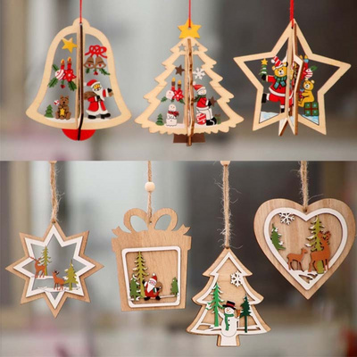 Wooden Christmas Tree Hanging Ornaments Decorations Wooden Pendant Hanging Tags Pendant Ornaments For Christmas Decorations