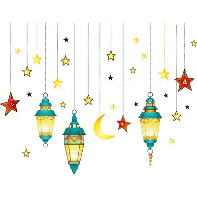 New Arrival 2023 Ramadan  Islam Muslim Eid Mubarak Ramadan Wall Stickers Lantern Star Moon Window Sticker