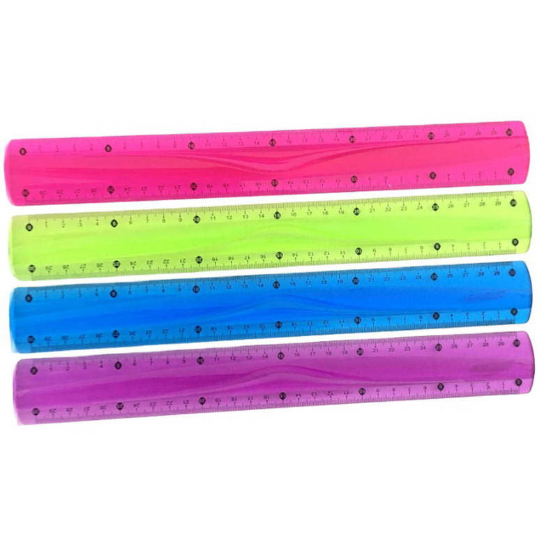 Wholesale Popular 30cm Colorful Transparent Flexible Ruler for School Office